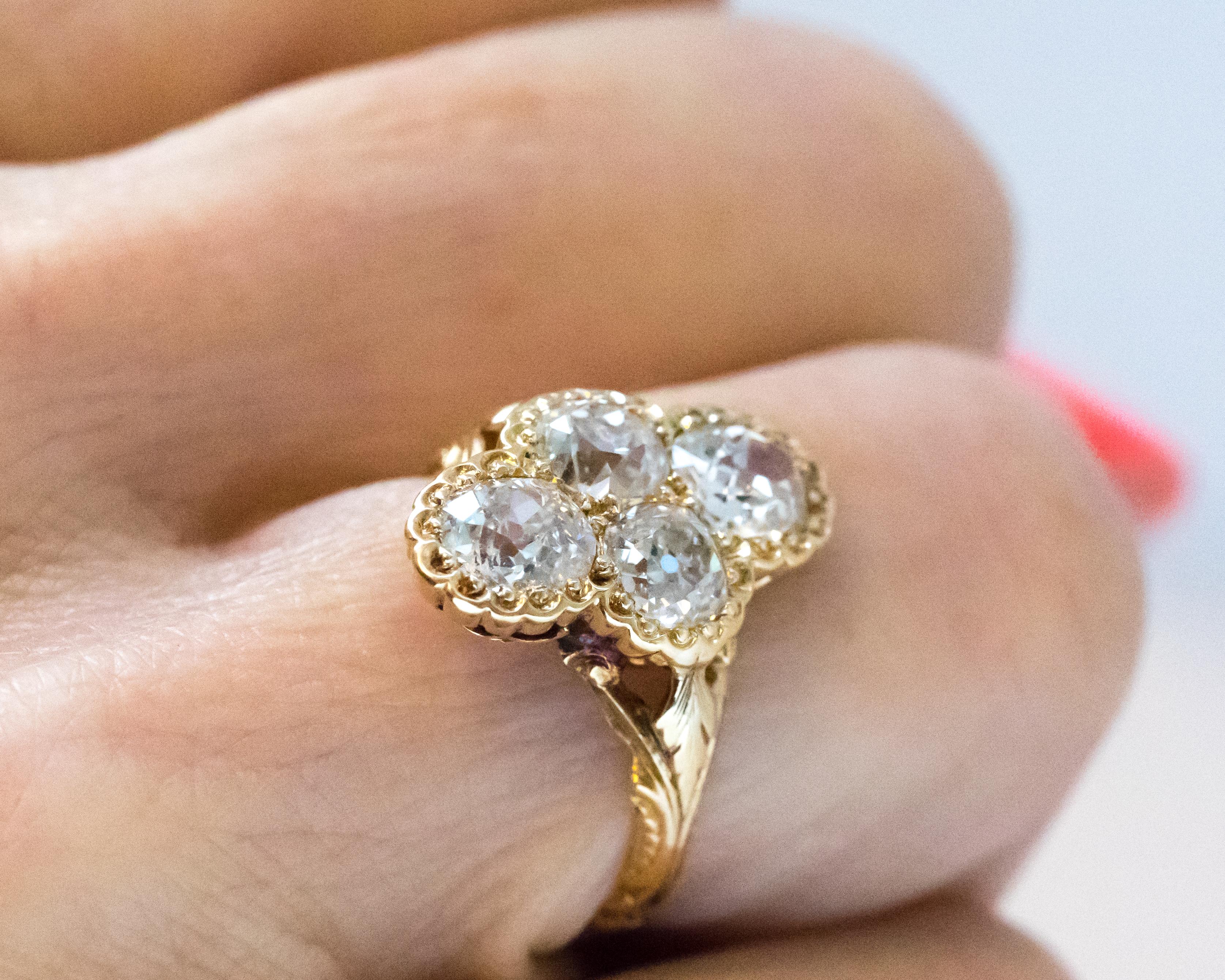 Antiker viktorianischer Ring aus 18 Karat Gelbgold mit 2,2 Karat Diamant im alten Minenschliff 3