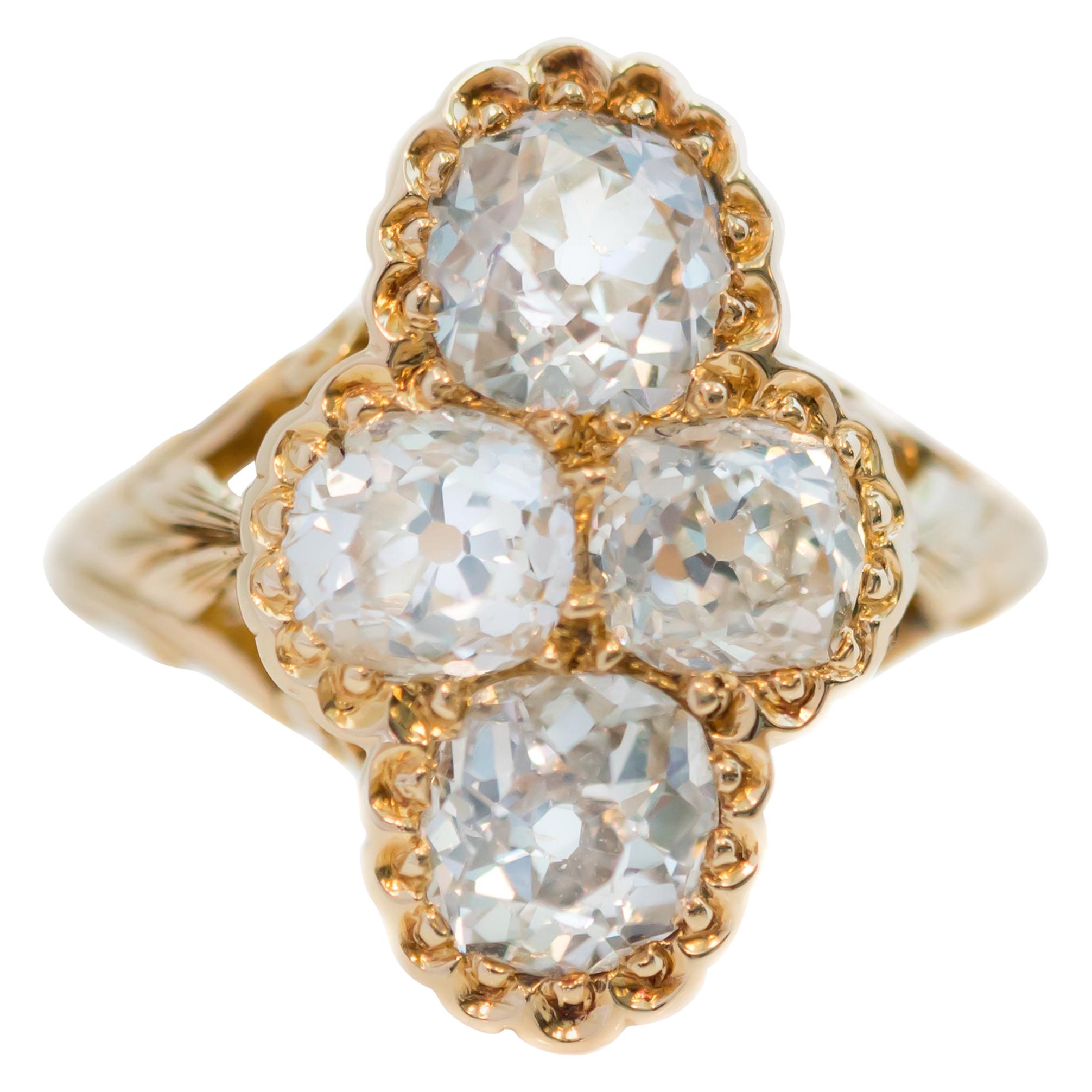 Antiker viktorianischer Ring aus 18 Karat Gelbgold mit 2,2 Karat Diamant im alten Minenschliff