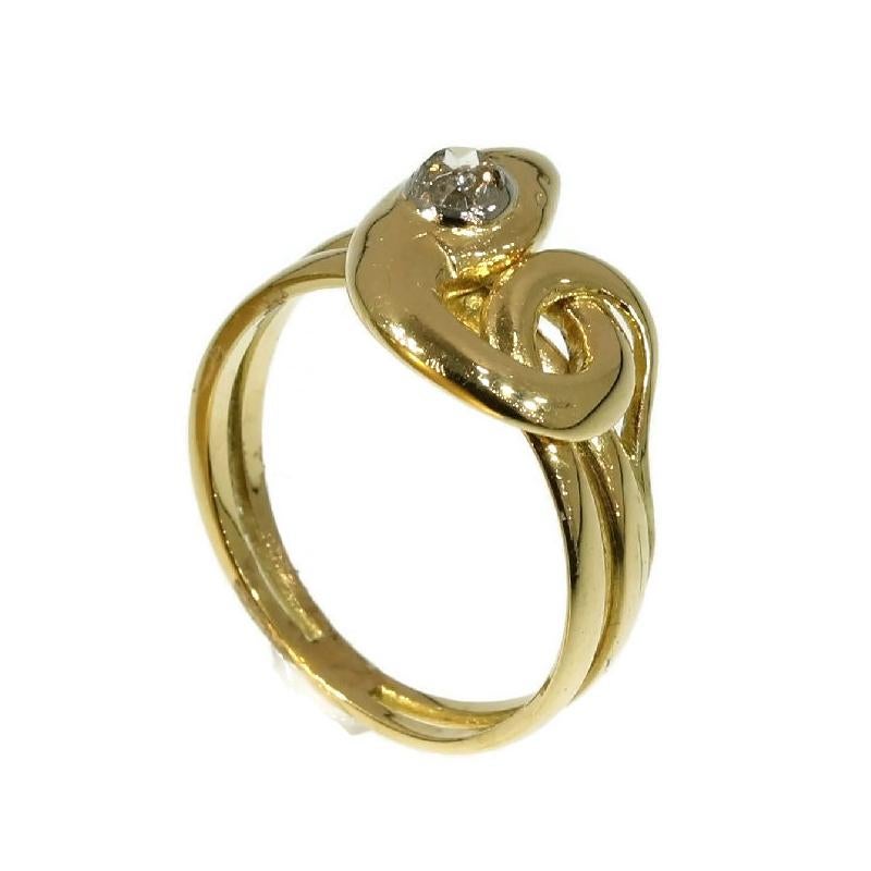 Victorian Antique .25 Carat Diamond and 18 Karat Yellow Gold Coiled Snake Ring For Sale 5