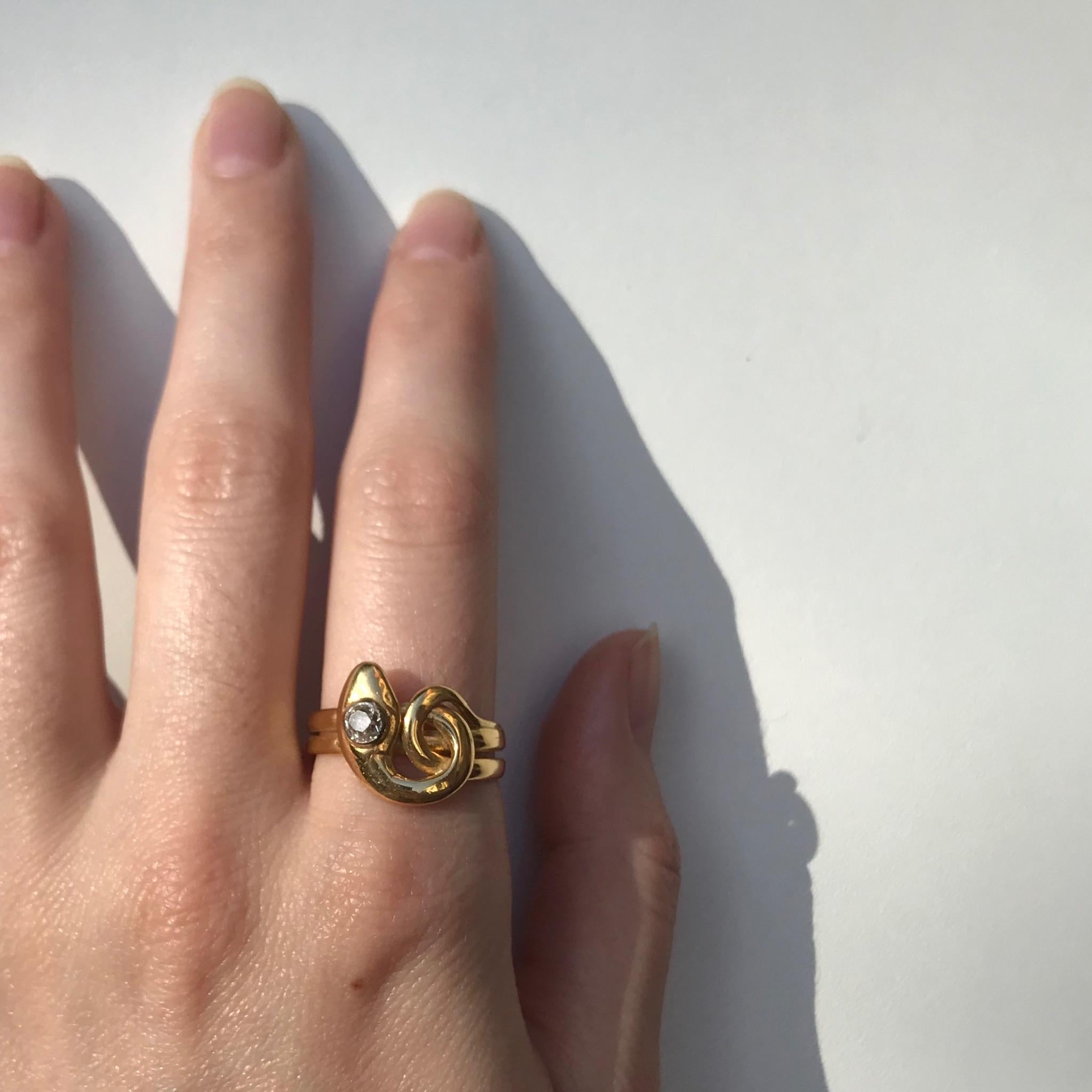 Old European Cut Victorian Antique .25 Carat Diamond and 18 Karat Yellow Gold Coiled Snake Ring For Sale