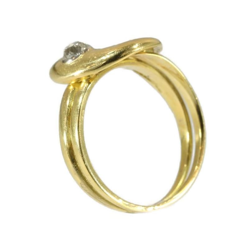 Victorian Antique .25 Carat Diamond and 18 Karat Yellow Gold Coiled Snake Ring For Sale 3