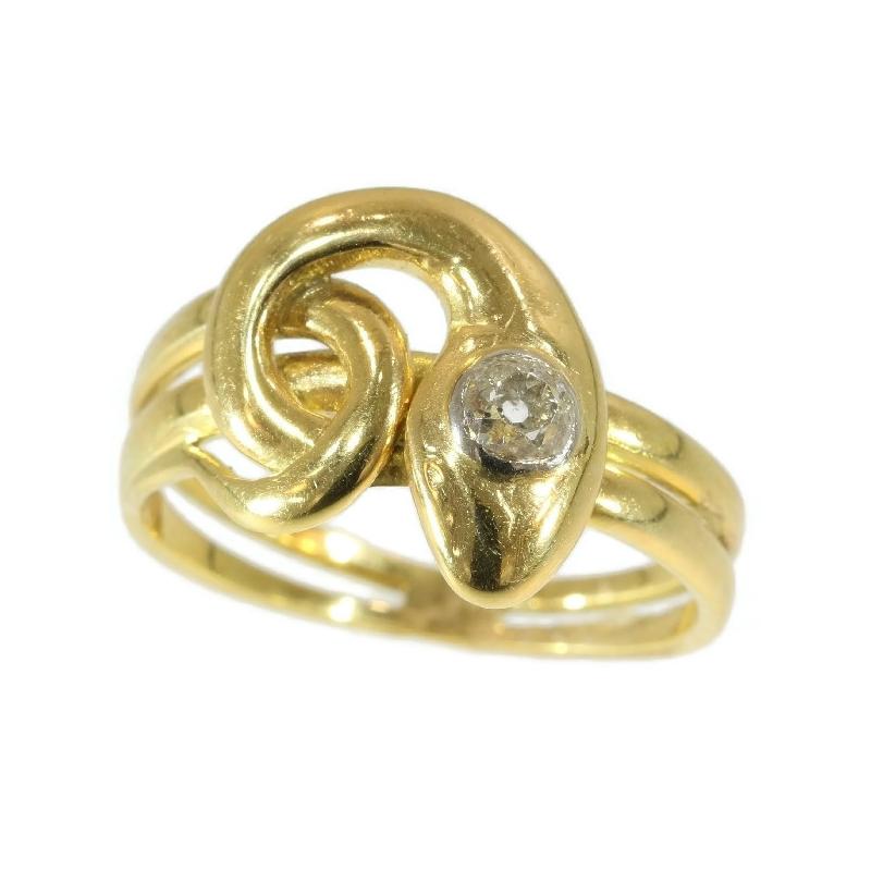 Victorian Antique .25 Carat Diamond and 18 Karat Yellow Gold Coiled Snake Ring For Sale