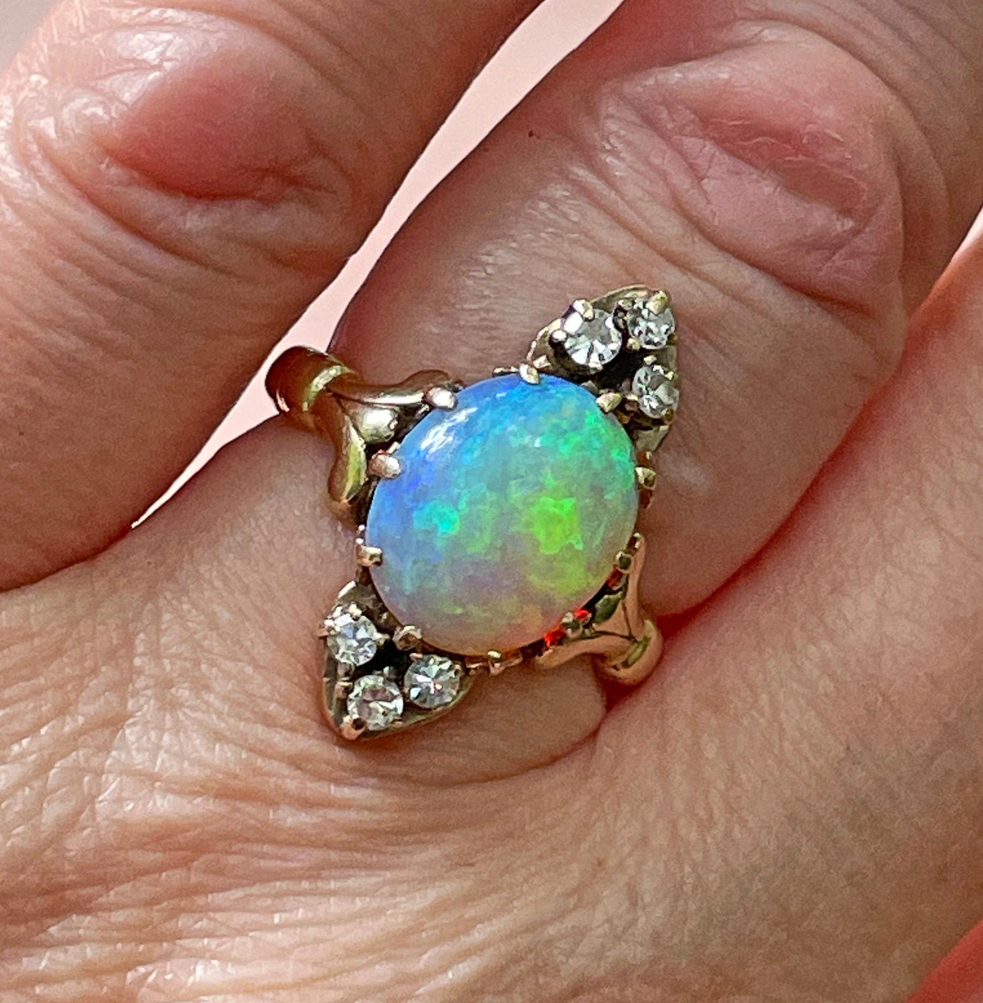 Victorian Antique 3.57ctw Opal Diamond 14K Yellow Gold Dinner Cocktail Ring For Sale 6