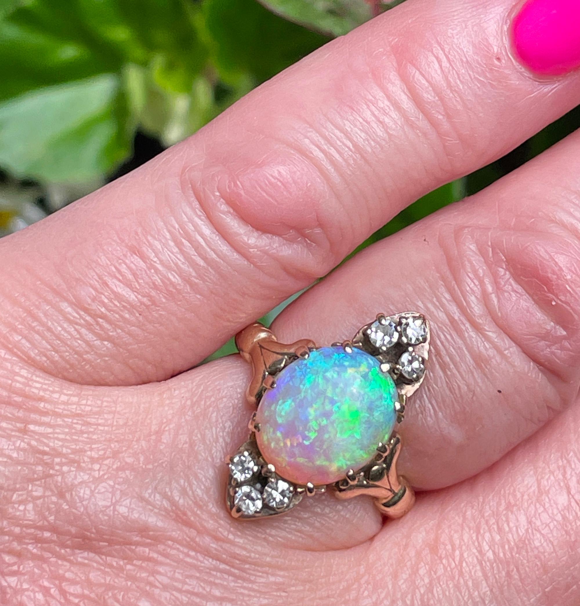 Victorian Antique 3.57ctw Opal Diamond 14K Yellow Gold Dinner Cocktail Ring For Sale 13