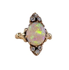 Victorian Antique 3.57ctw Opal Diamond 14K Yellow Gold Dinner Cocktail Ring