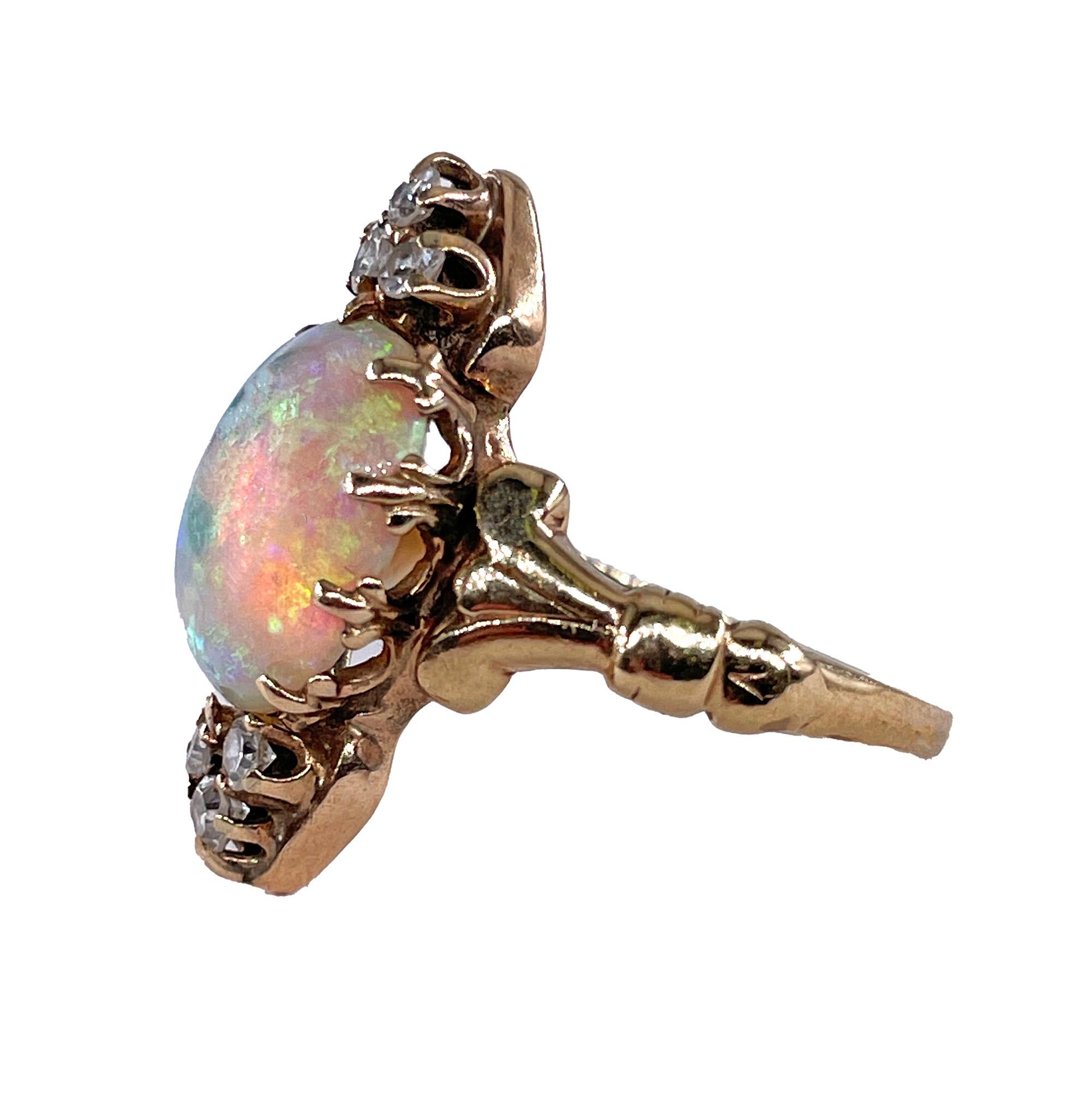 Women's Victorian Antique 3.57ctw Opal Diamond 14K Yellow Gold Dinner Cocktail Ring For Sale