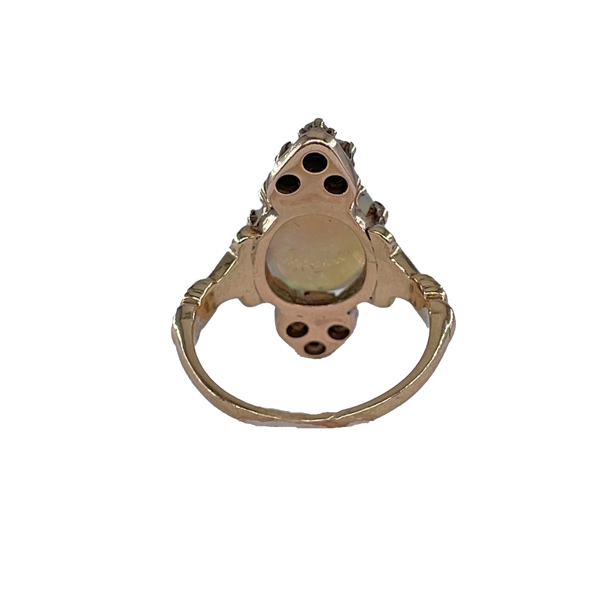 Victorian Antique 3.57ctw Opal Diamond 14K Yellow Gold Dinner Cocktail Ring For Sale 1