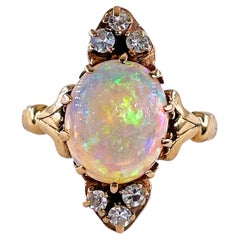 Victorian Antique 3.57ctw Opal Diamond 14K Yellow Gold Dinner Cocktail Ring