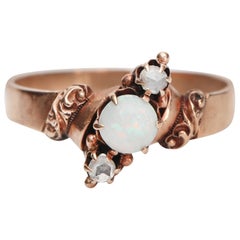 Victorian Antique 9 Karat Rose Gold 3-Stone Vintage Opal Ring, circa 1890s