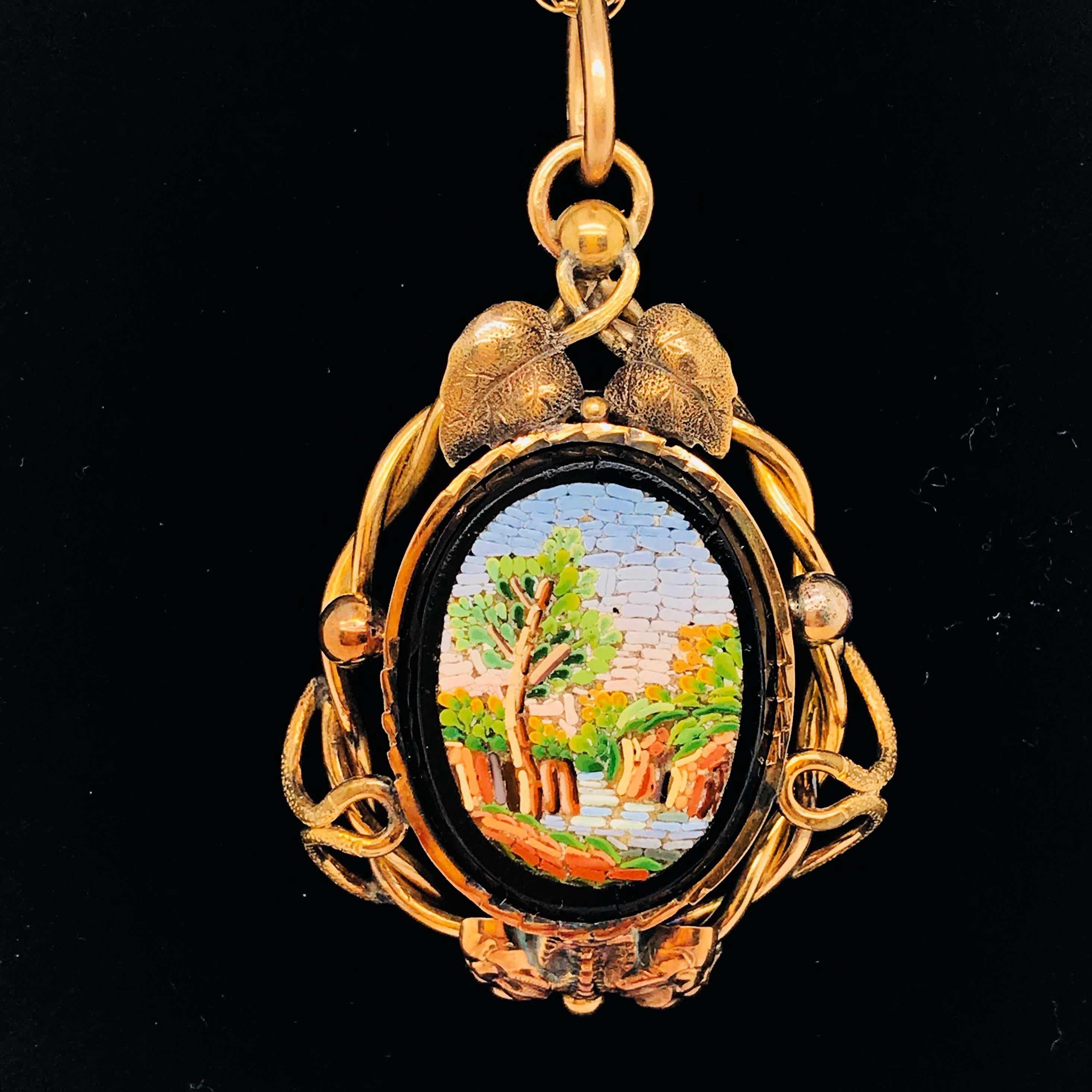 Victorian Antique Acorn Micromosaic Pendant Micro Mosaic Necklace, circa 1869 10