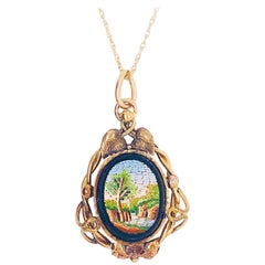 Victorian Antique Acorn Micromosaic Pendant Micro Mosaic Necklace, circa 1869