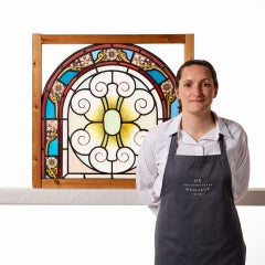 Victorian Antique Arched Leaded Glass Window