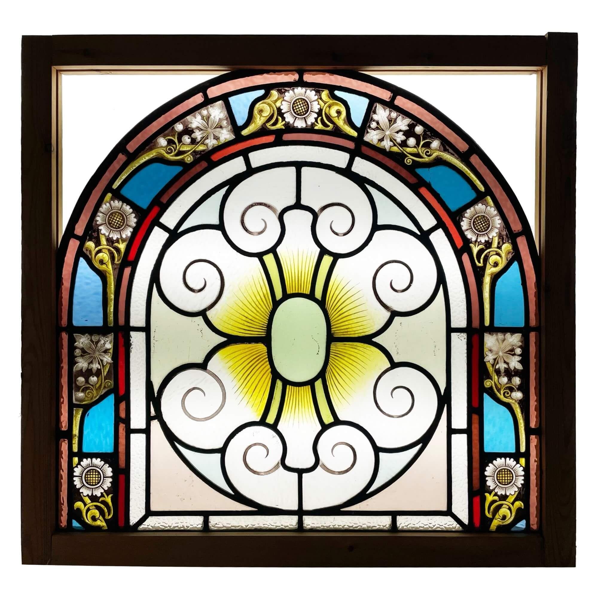 Victorian Antique Arched Leaded Glass Window In Good Condition For Sale In Wormelow, Herefordshire