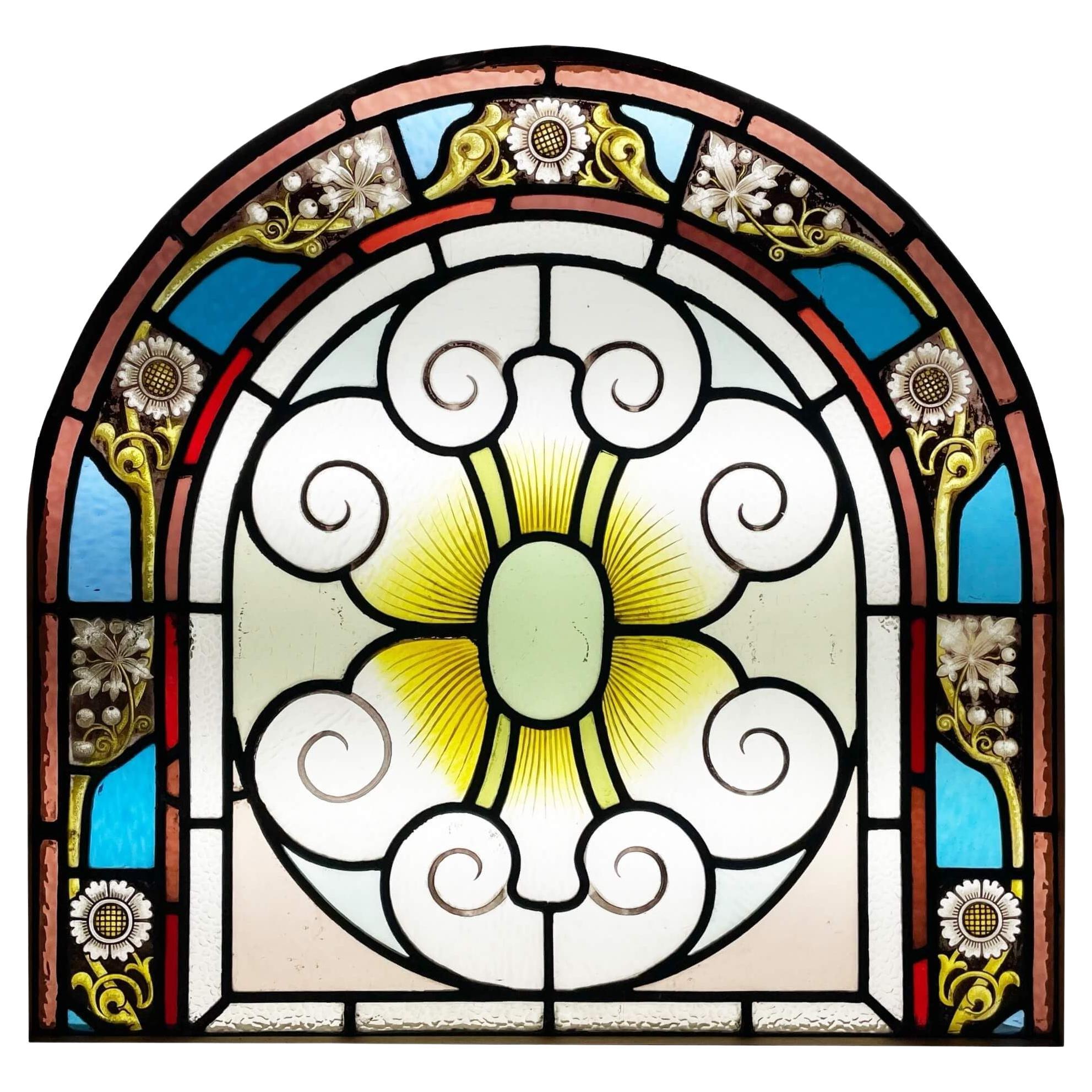 Victorian Antique Arched Leaded Glass Window