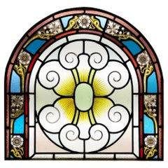 Victorian Used Arched Leaded Glass Window