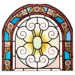 Vitrail antique victorien en arc de cercle en verre plombé