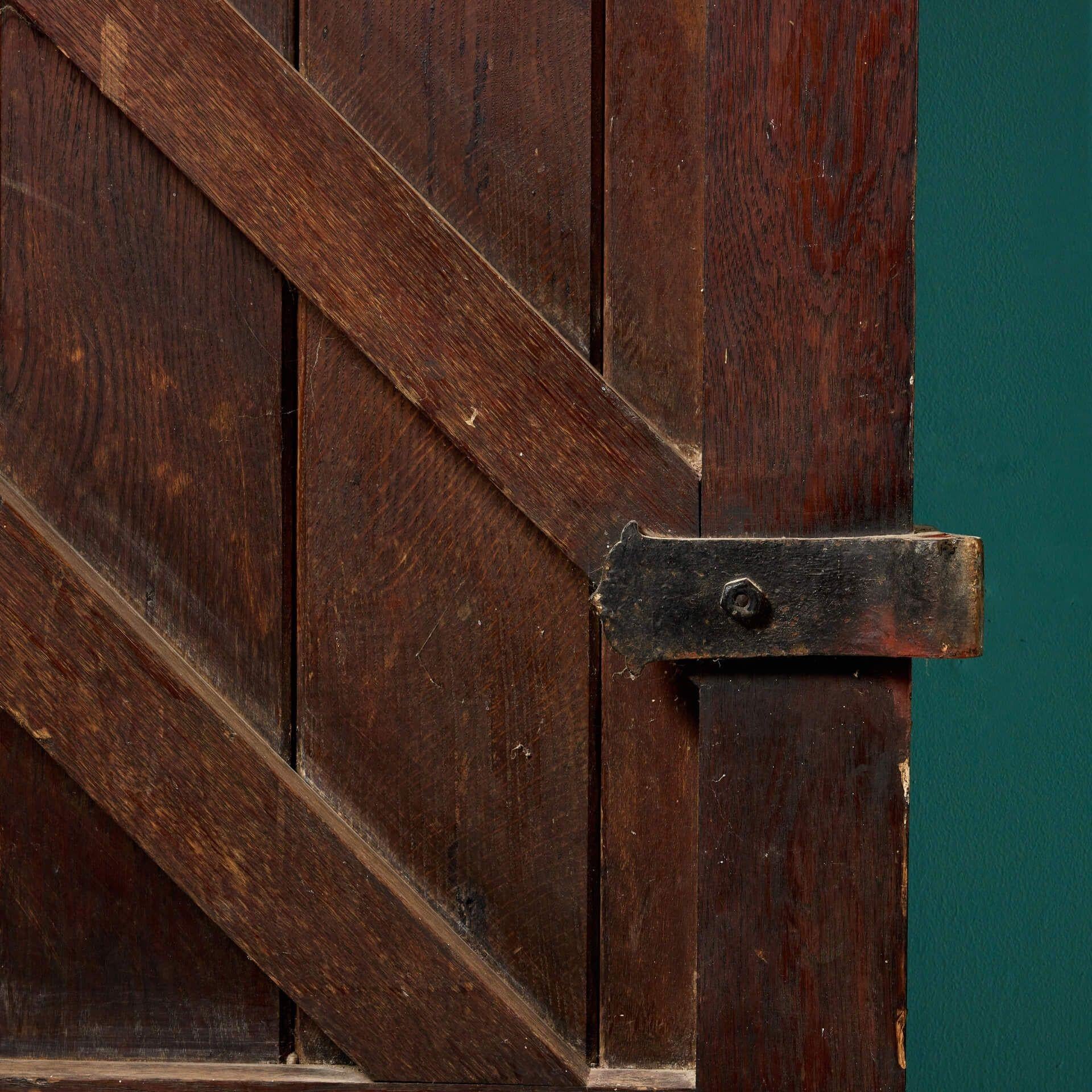 Wood Victorian Antique Arched Oak Exterior Door For Sale