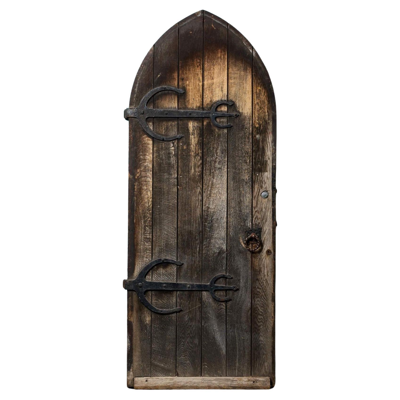 Victorian Antique Arched Oak Exterior Door