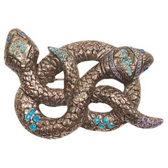 Jugendstil Österreich Scheid RareMark Pave BlueZircon Silber Schlange antike Brosche