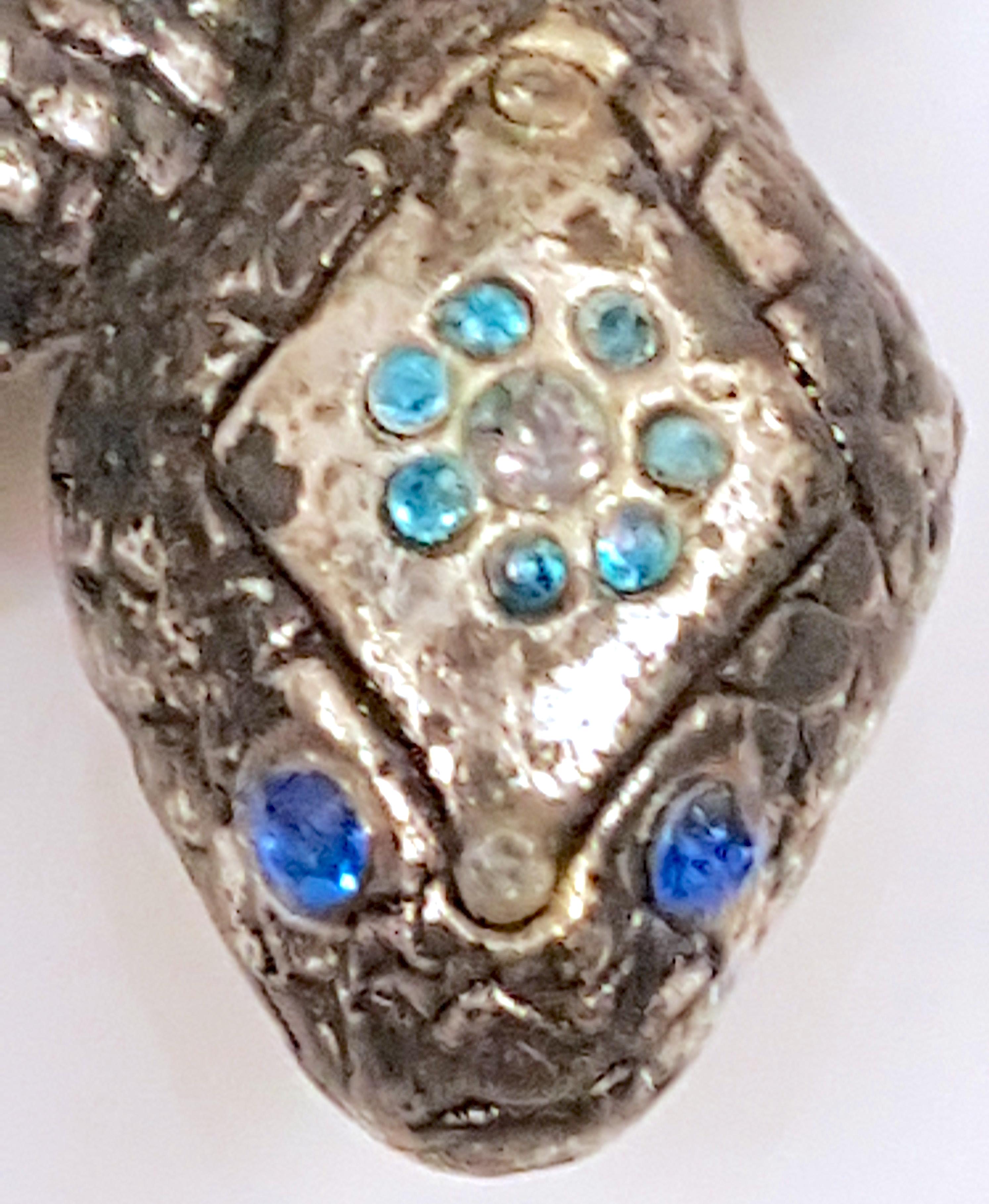 Art Nouveau Antique ArtNouveau Austria Scheid RareMark Pave BlueZircon Silver Snakes Brooch For Sale