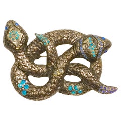 Antique ArtNouveau Austria Scheid RareMakersMark Pave Gems Silver Snakes Brooch
