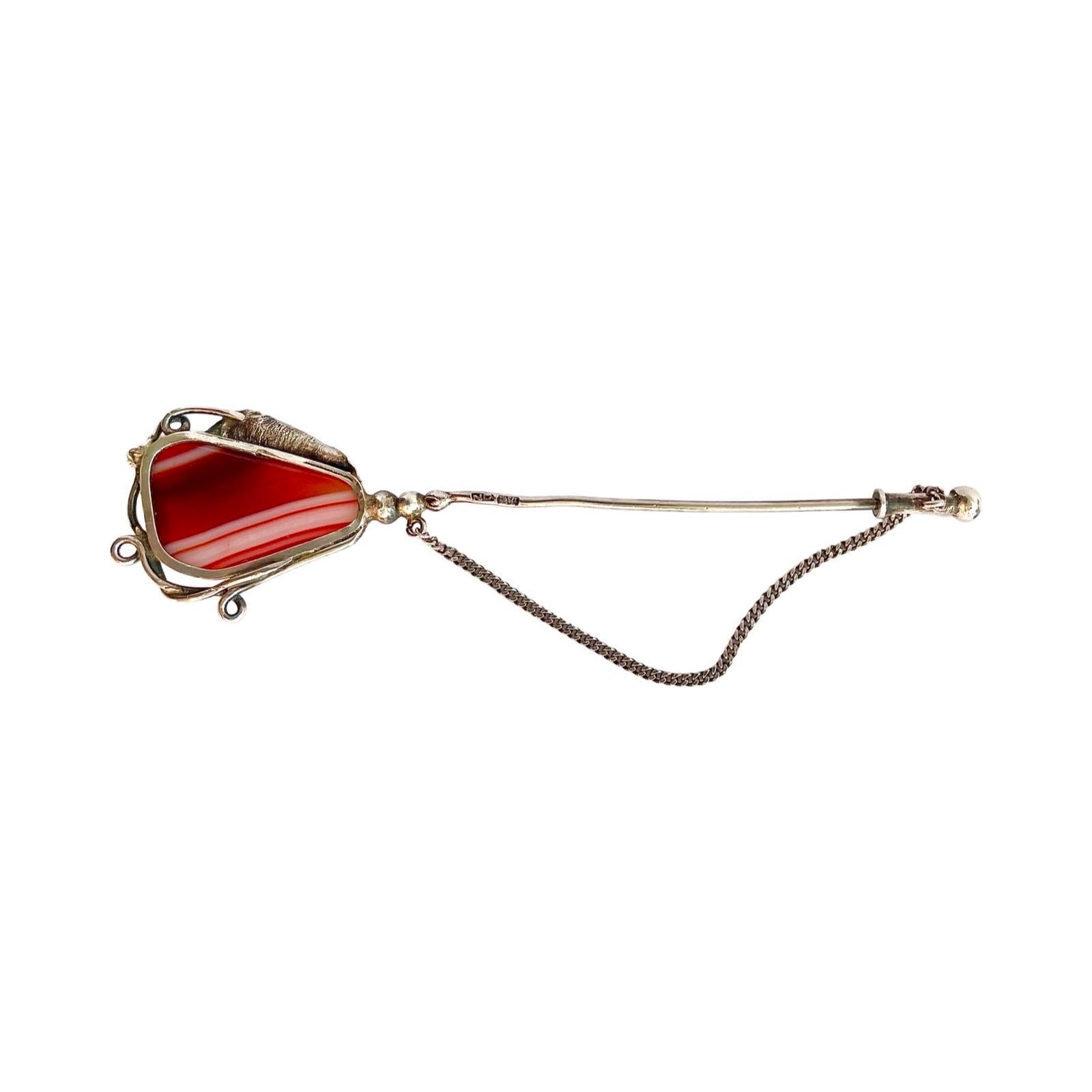 Victorian antique banded carnelian set in 925 sterling silver, collectible stone For Sale 7