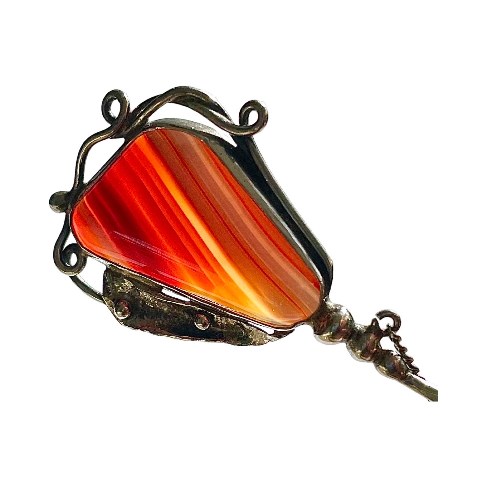 Women's or Men's Victorian antique banded carnelian set in 925 sterling silver, collectible stone For Sale