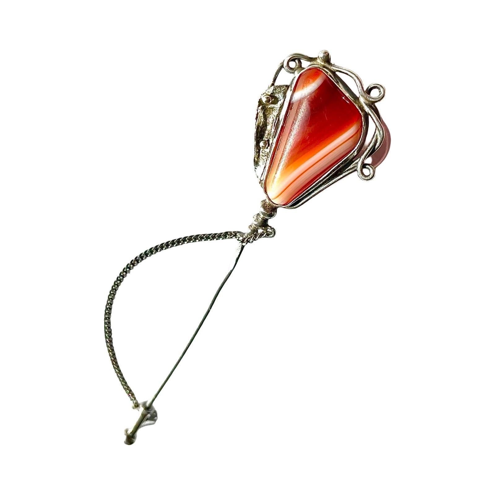 Victorian antique banded carnelian set in 925 sterling silver, collectible stone For Sale 2