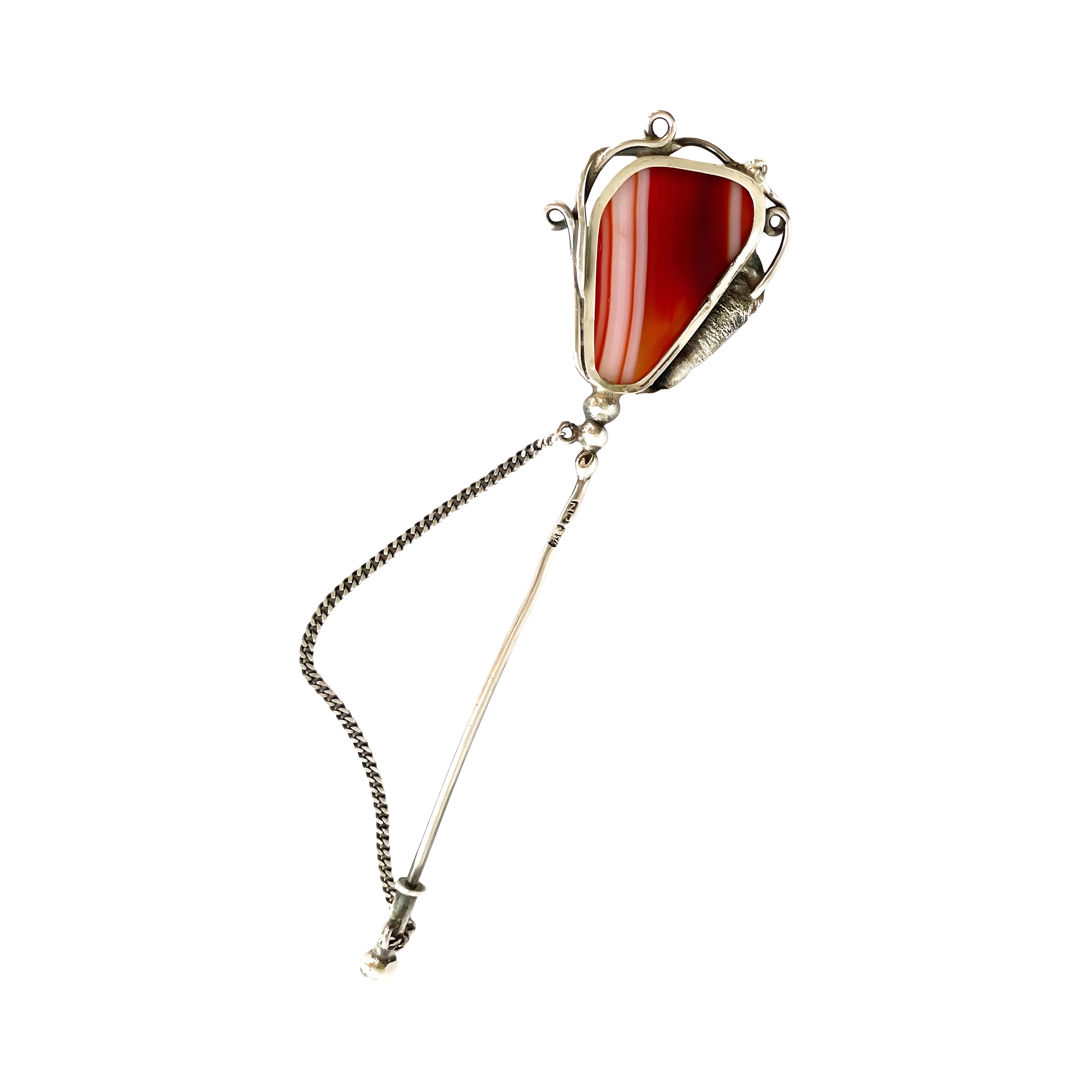 Victorian antique banded carnelian set in 925 sterling silver, collectible stone For Sale 4