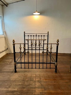 Victorian Antique Bed in Black Iron and Brass