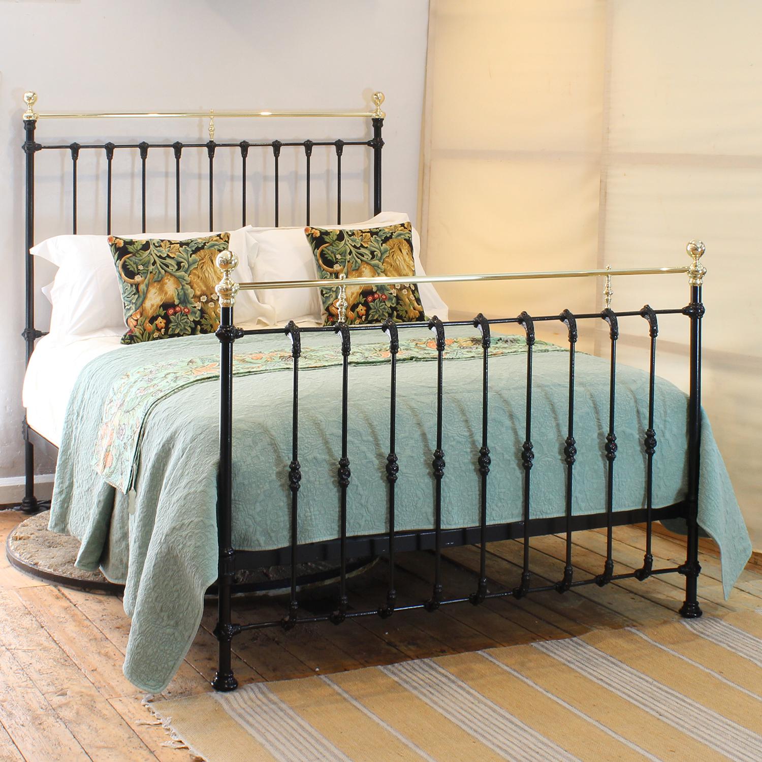 A fine example of a Victorian brass and iron bed finished in black with unusual and attractive castings.

This bed accepts a UK King or US Queen, 5ft or 60in wide, mattress and base.

The price also includes a firm bed base to support the