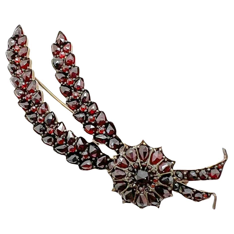 Victorian Antique Bohemian Garnet Large Floral Spray 1880s For Sale