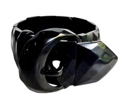 Bracelet victorien à boucle ancienne Whitby Jet, de collection, extensible circa 1880