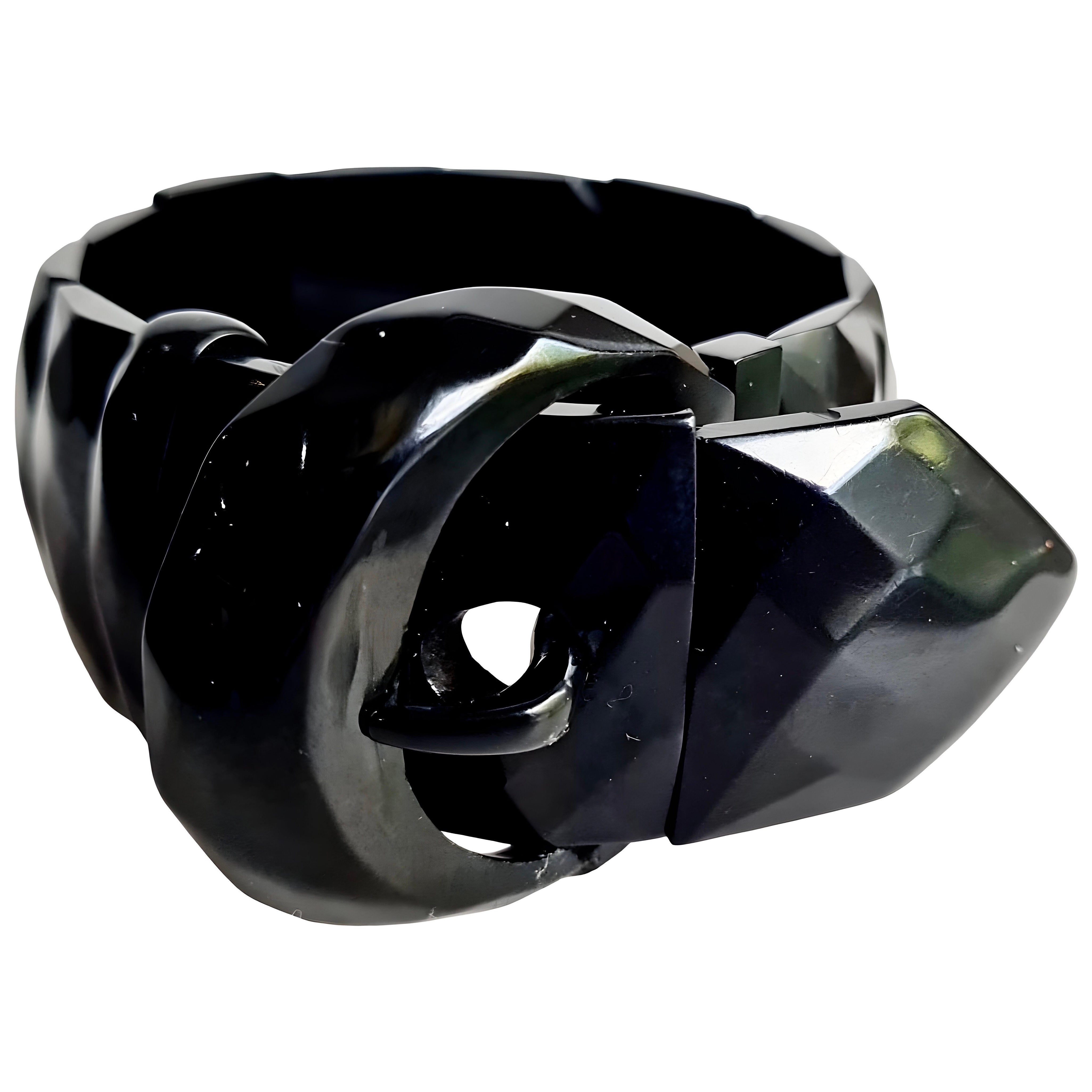 Bracelet victorien à boucle ancienne Whitby Jet, de collection, extensible circa 1880