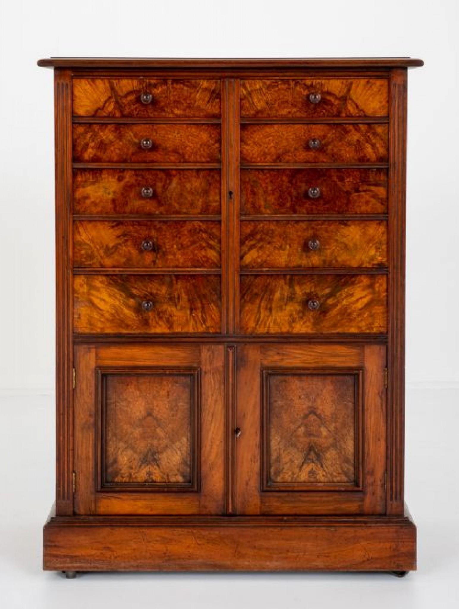 Mid-19th Century Victorian Antique Cabinet Chest Drawers, 1860 For Sale