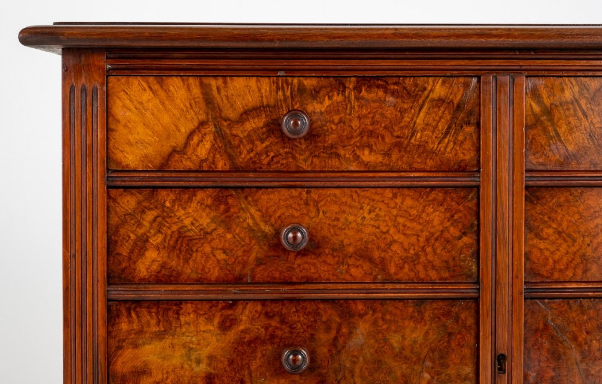 Walnut Victorian Antique Cabinet Chest Drawers, 1860 For Sale