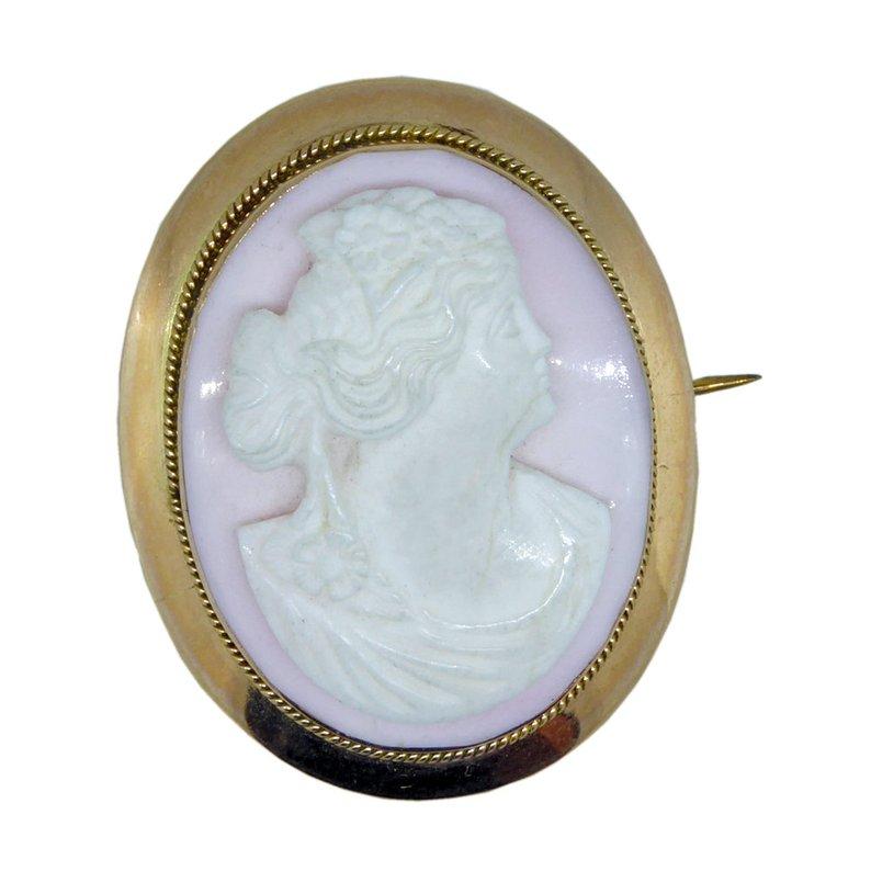 Victorian Antique Cameo Brooch in Rose Gold Surround