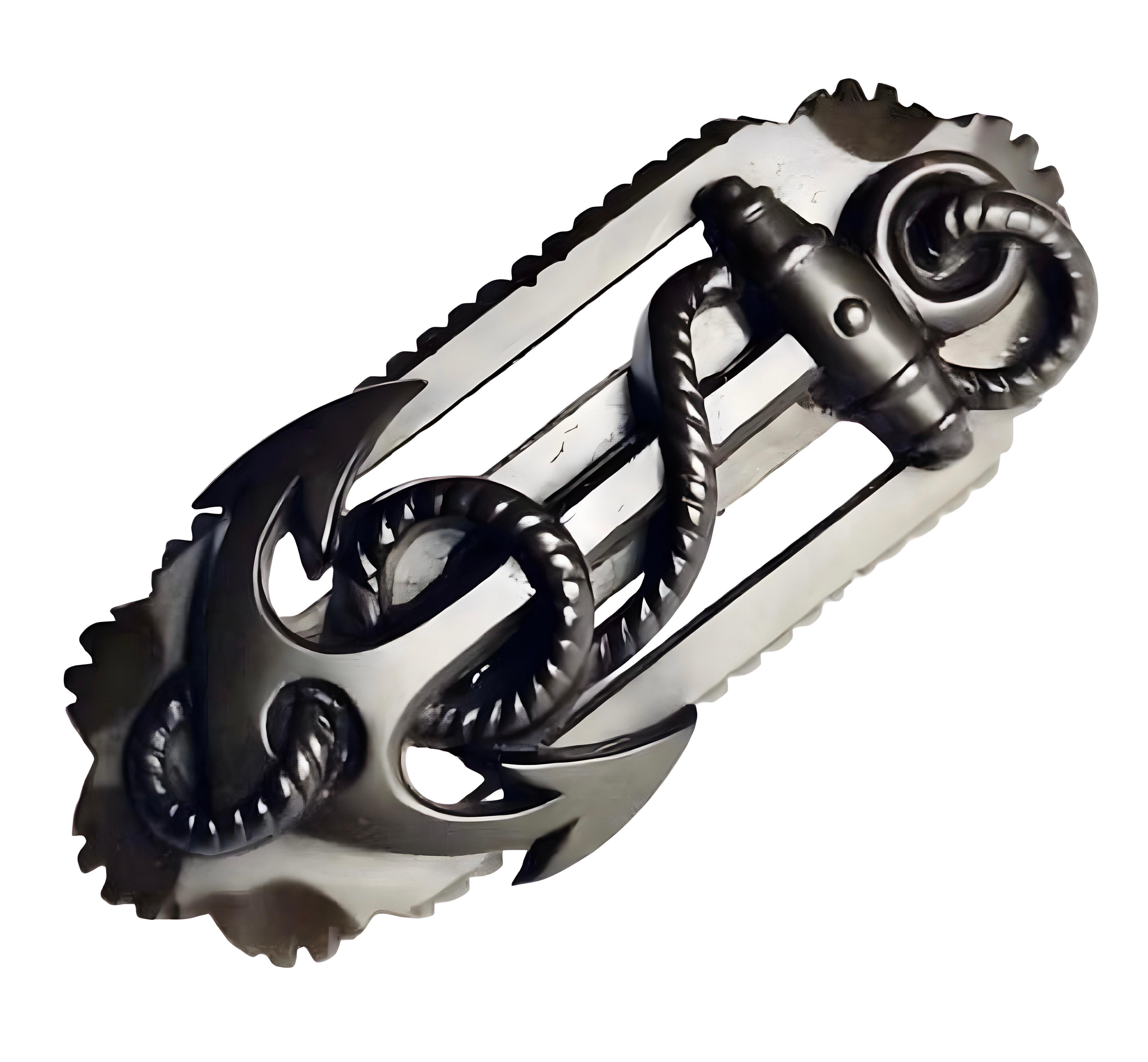 Superbe broche ancienne en chêne massif sculpté représentant une ancre détaillée avec une corde enroulée autour d'elle, en excellent état. La broche est fabriquée en chêne des tourbières, un type de bois conservé dans les tourbières depuis des