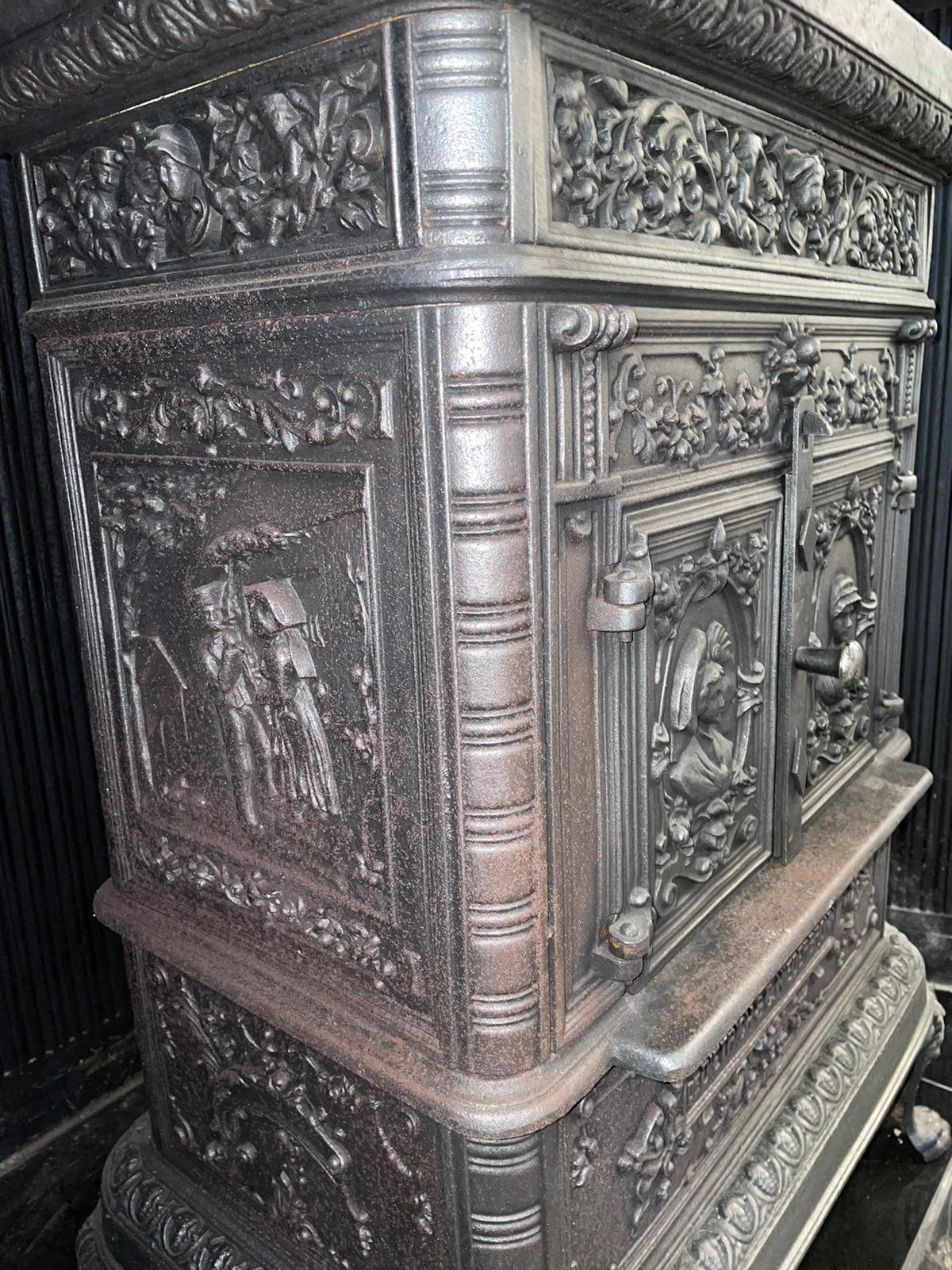 Early 20th Century Victorian Antique Cast Iron Wood Burning Stove by De Dietrich & Niederbronn