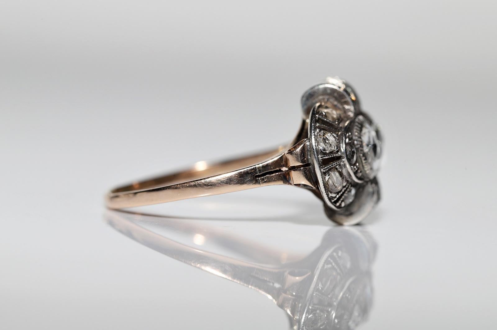 Victorian Antique Circa 1900s 14k Gold Top Silver Natural Rose Cut Diamond Ring  For Sale 5