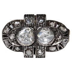 Viktorianischer antiker Ring, um 1900, 14k Gold, Platin, Silber, natürlicher Diamant im Rosenschliff 