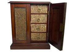 Victorian Antique Collectors Cabinet Mahogany Brass and Burl Walnut Six Drawers