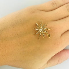 Authentic Victorian Antique Cultured Seed Pearl Starburst Brooch/Pin