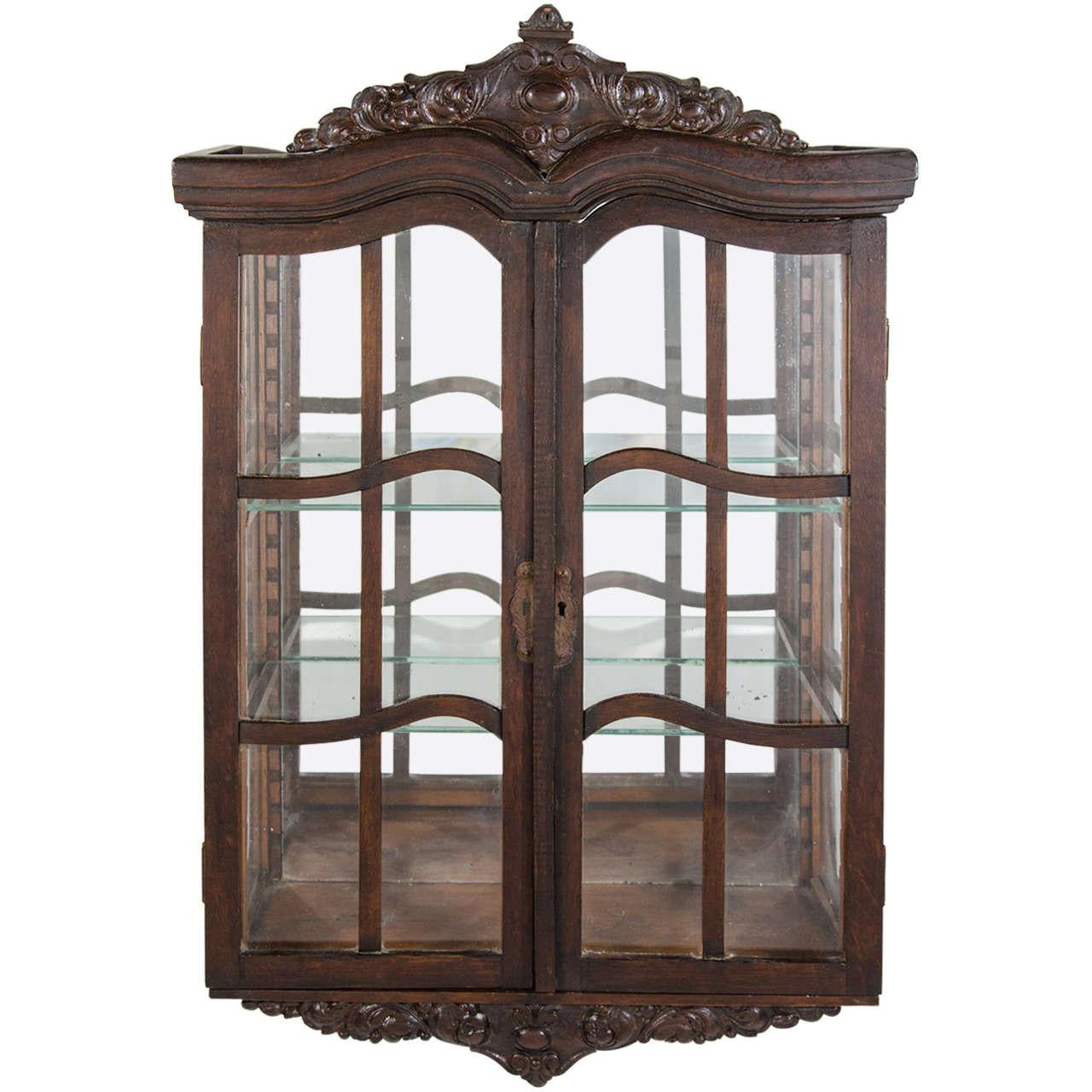 Victorian Antique Curio Cabinet with Hand Carved Wood Designs For Sale 2