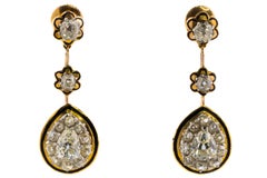 Victorian Antique Cut Diamond & Enamel Earrings