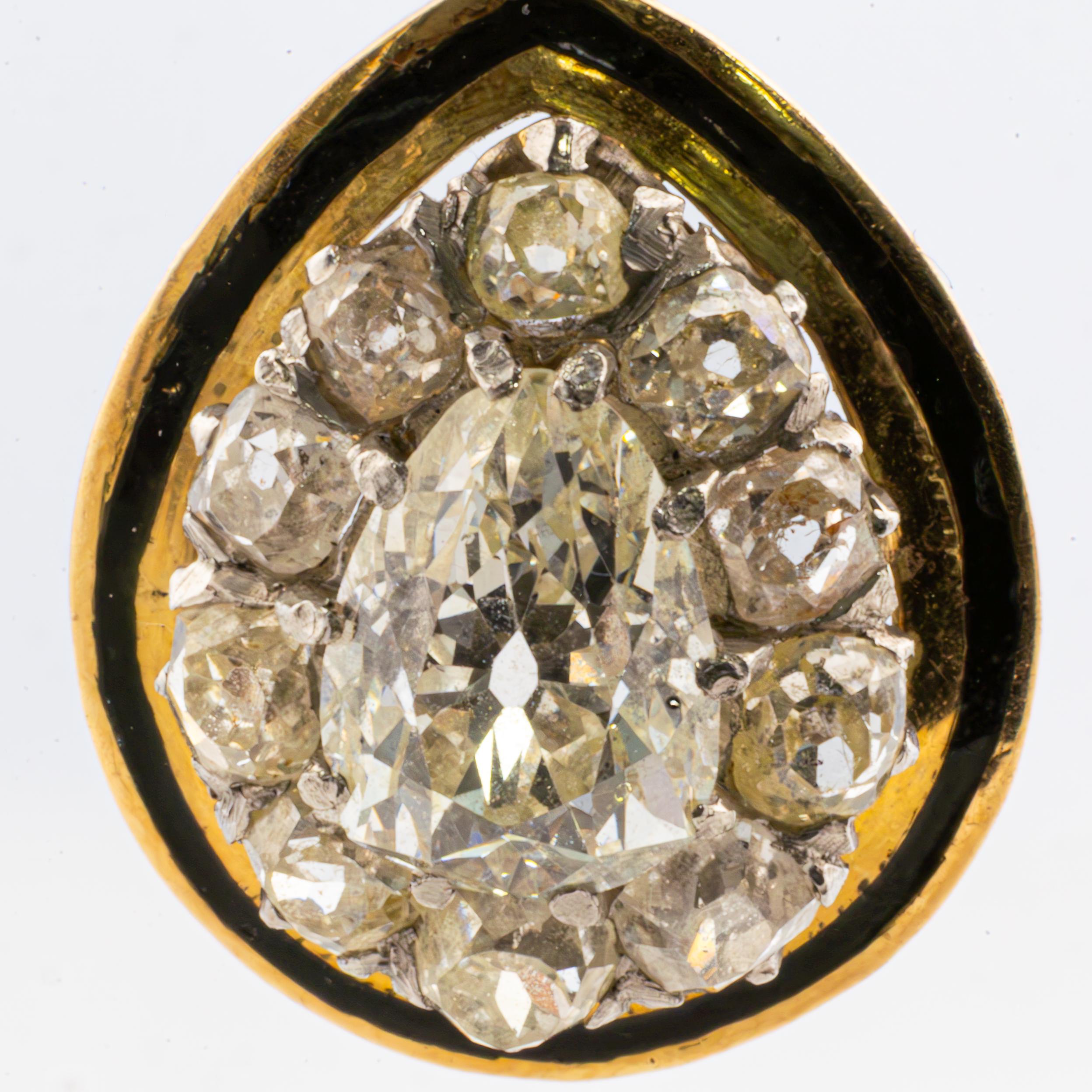 Art Deco Victorian Antique Cut Diamond & Enamel Earrings For Sale
