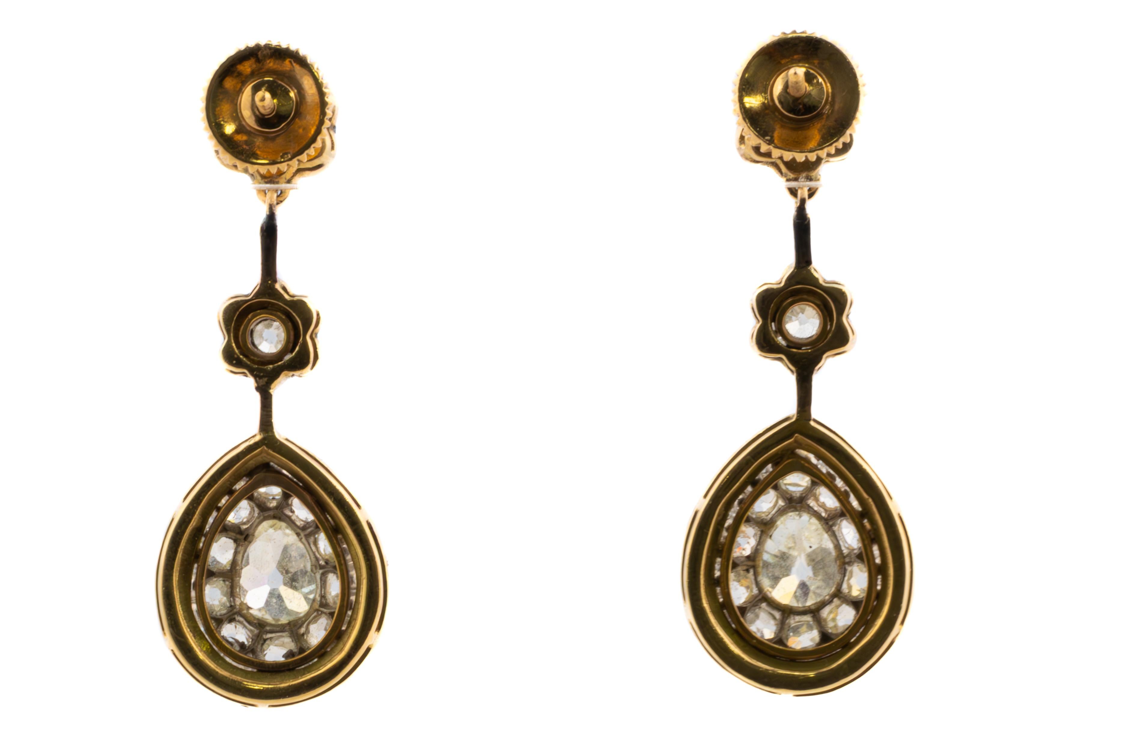 Old Mine Cut Victorian Antique Cut Diamond & Enamel Earrings For Sale