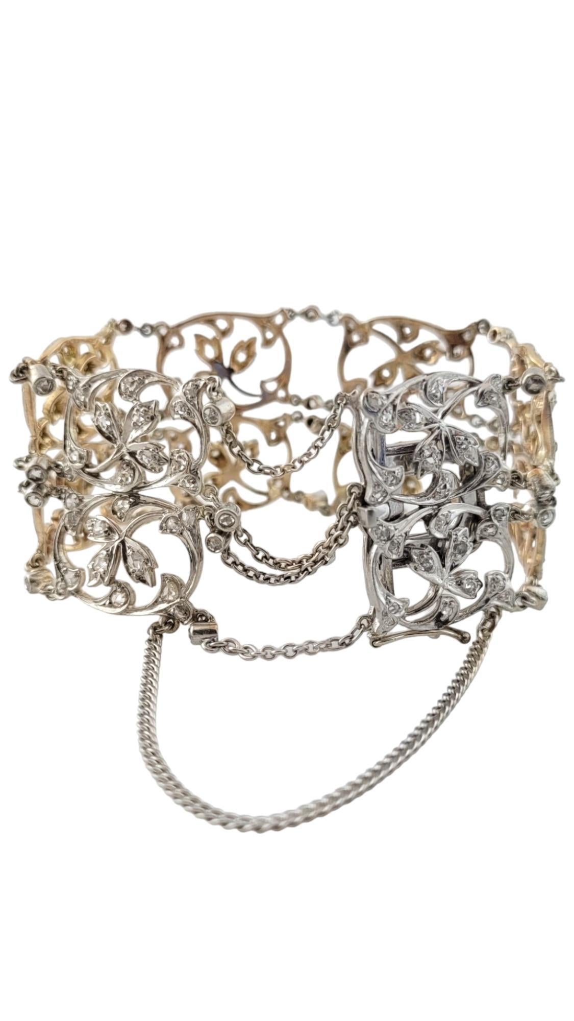Rose Cut Victorian Antique Design Platinum 18K Rose Gold Diamond Bracelet #16461 For Sale