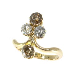 Victorian Antique Diamond 18 Karat Yellow Rose Gold Aigrette Engagement Ring