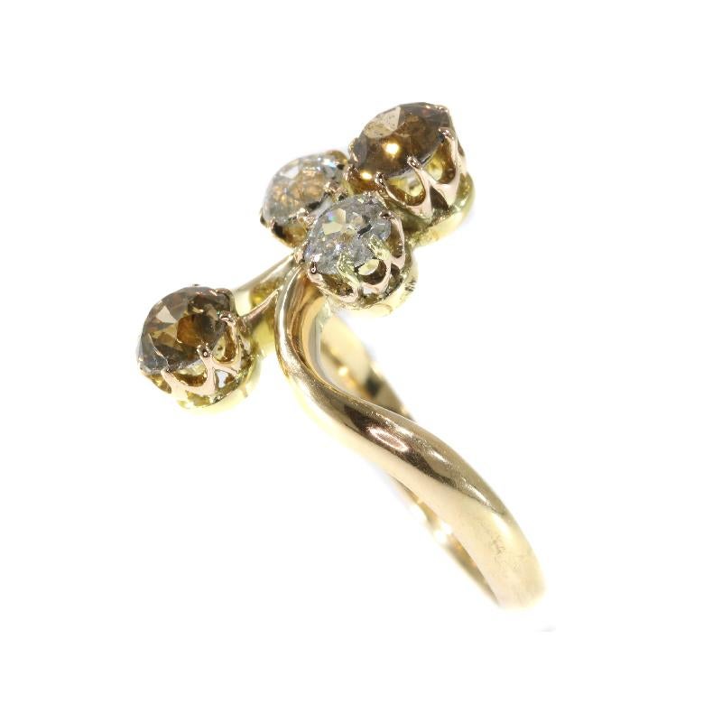 Women's Victorian Antique Diamond 18 Karat Yellow Rose Gold Aigrette Engagement Ring For Sale